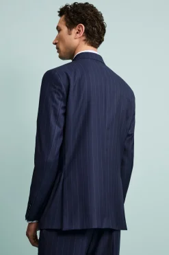 Abito Gessato Monopetto Comfort Fit in Lana Vergine - BLU APERTO GESSATO