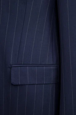 Abito Gessato Monopetto Comfort Fit in Lana Vergine - BLU APERTO GESSATO