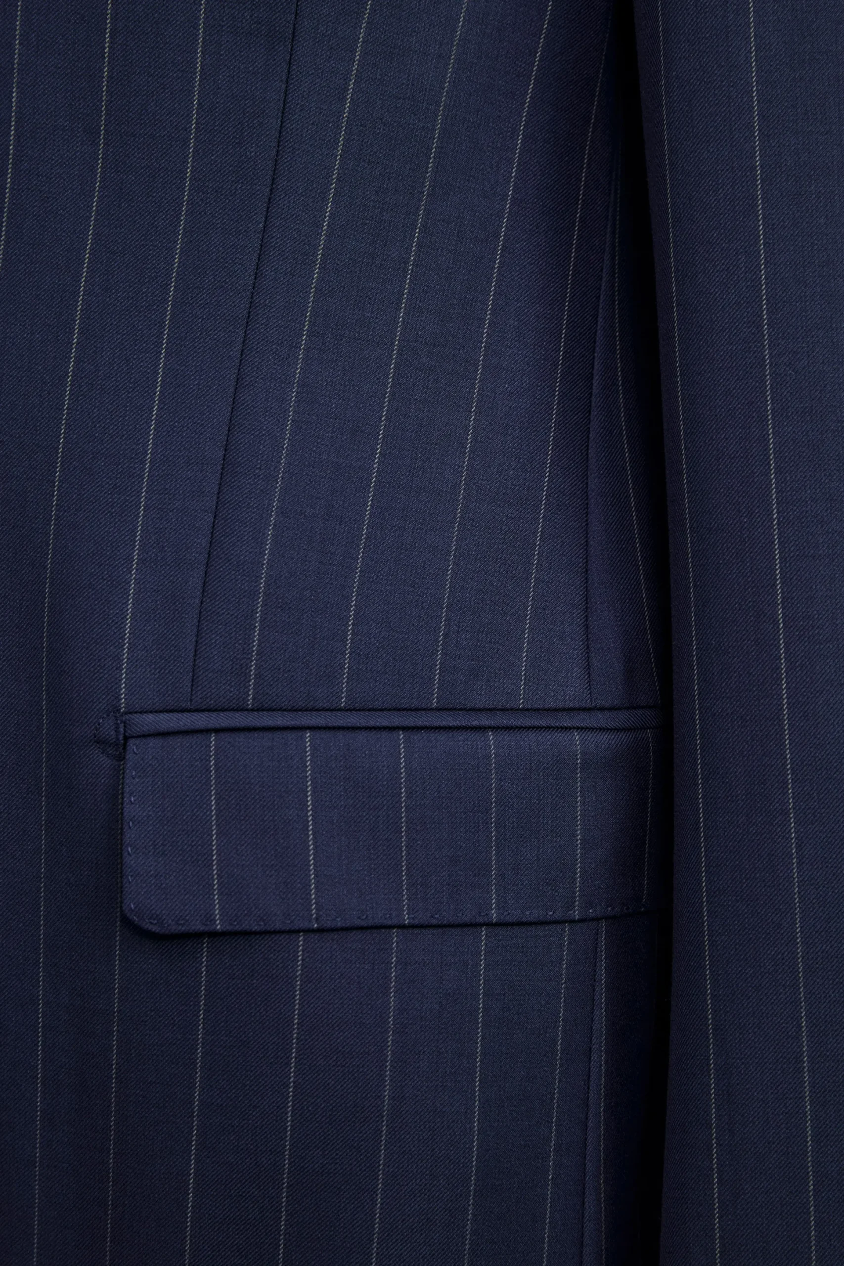 Abito Gessato Monopetto Comfort Fit in Lana Vergine - BLU APERTO GESSATO