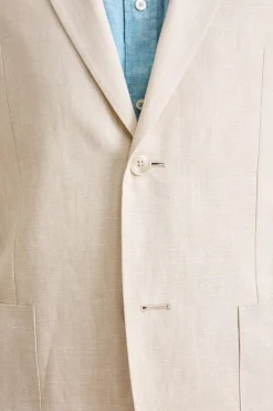 Abito Slim Fit Monopetto Semifoderato in Lino Melange - BEIGE
