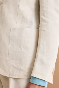 Abito Slim Fit Monopetto Semifoderato in Lino Melange - BEIGE