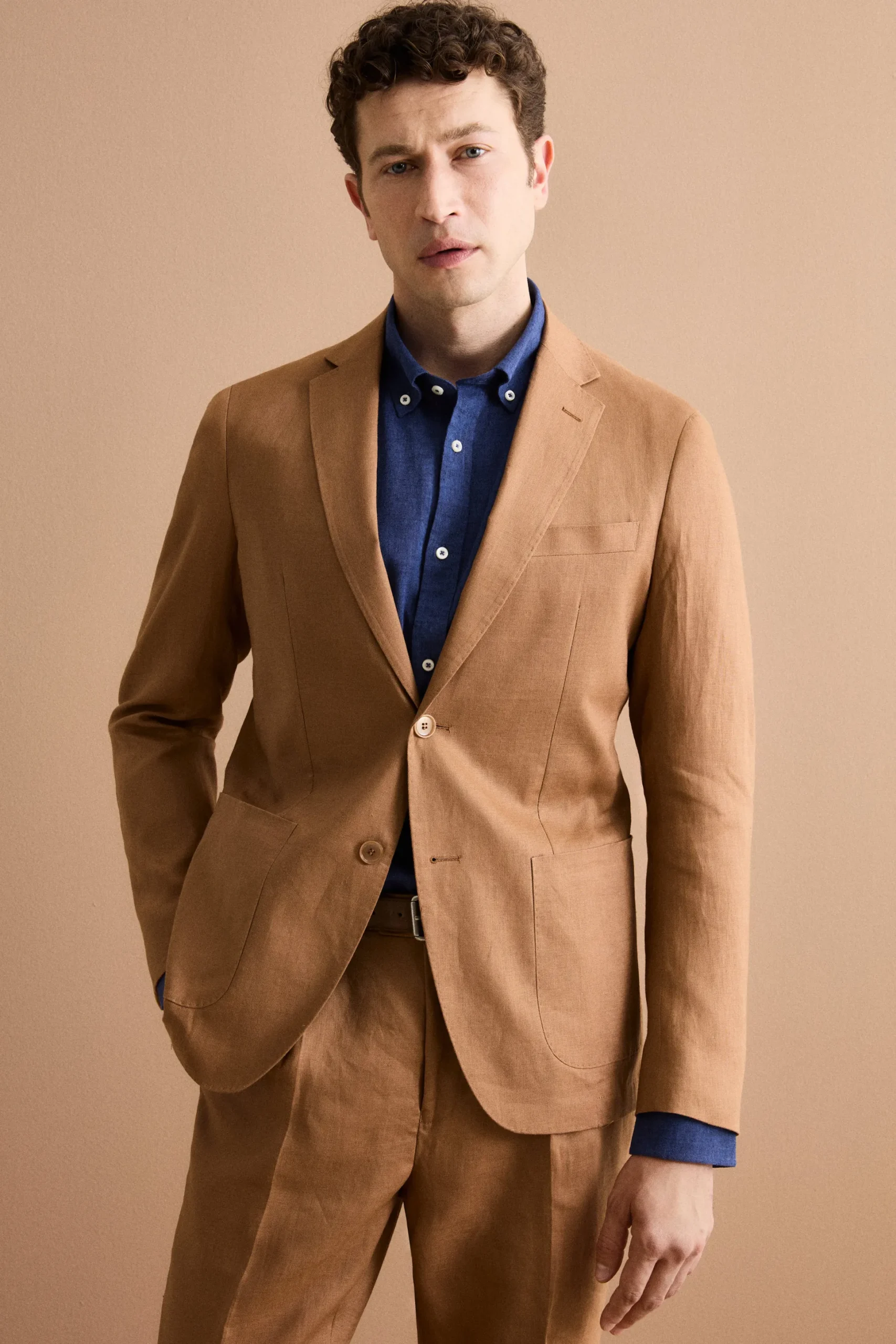 Abito Slim Fit Semifoderato in Lino - CAMOSCIO