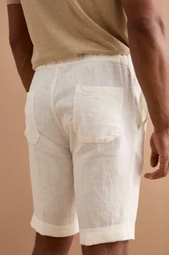 Bermuda in Lino con Coulisse e Risvolto - PANNA
