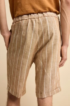 Bermuda in Lino con Coulisse - MARRONE RIGATO