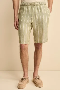 Bermuda in Lino con Coulisse - VERDE RIGATO