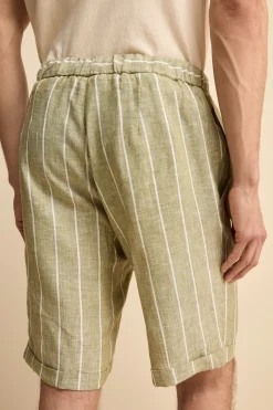 Bermuda in Lino con Coulisse - VERDE RIGATO