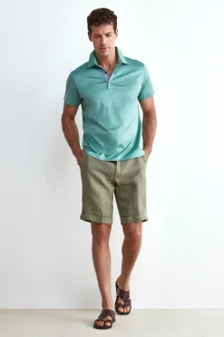 Bermuda in Lino con Risvolto - VERDE MILITARE