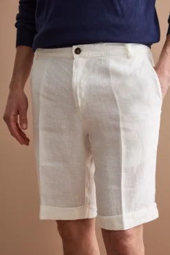 Bermuda Uomo in Lino Regular Fit con Risvolto - PANNA