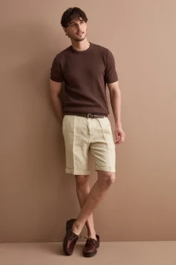 Bermuda Uomo in Lino Regular Fit con Risvolto - SABBIA