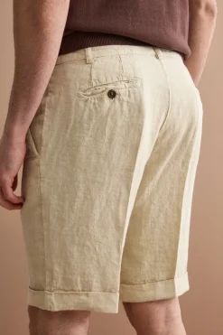 Bermuda Uomo in Lino Regular Fit con Risvolto - SABBIA