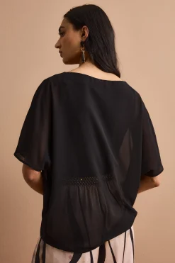Blusa Cerimonia in Georgette con Fiocco - NERO