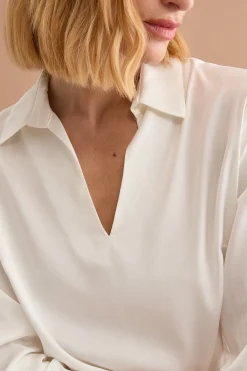 Blusa Over Elegante con Collo a Camicia - PANNA