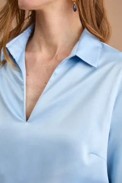 Blusa Over Elegante con Collo a Camicia - CIELO