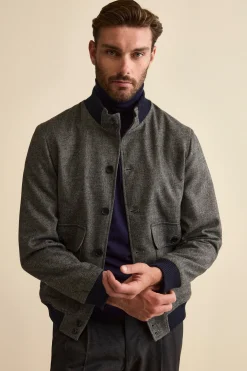 Bomber Spigato con Tasche in Misto Lana - GRIGIO SPIGATO