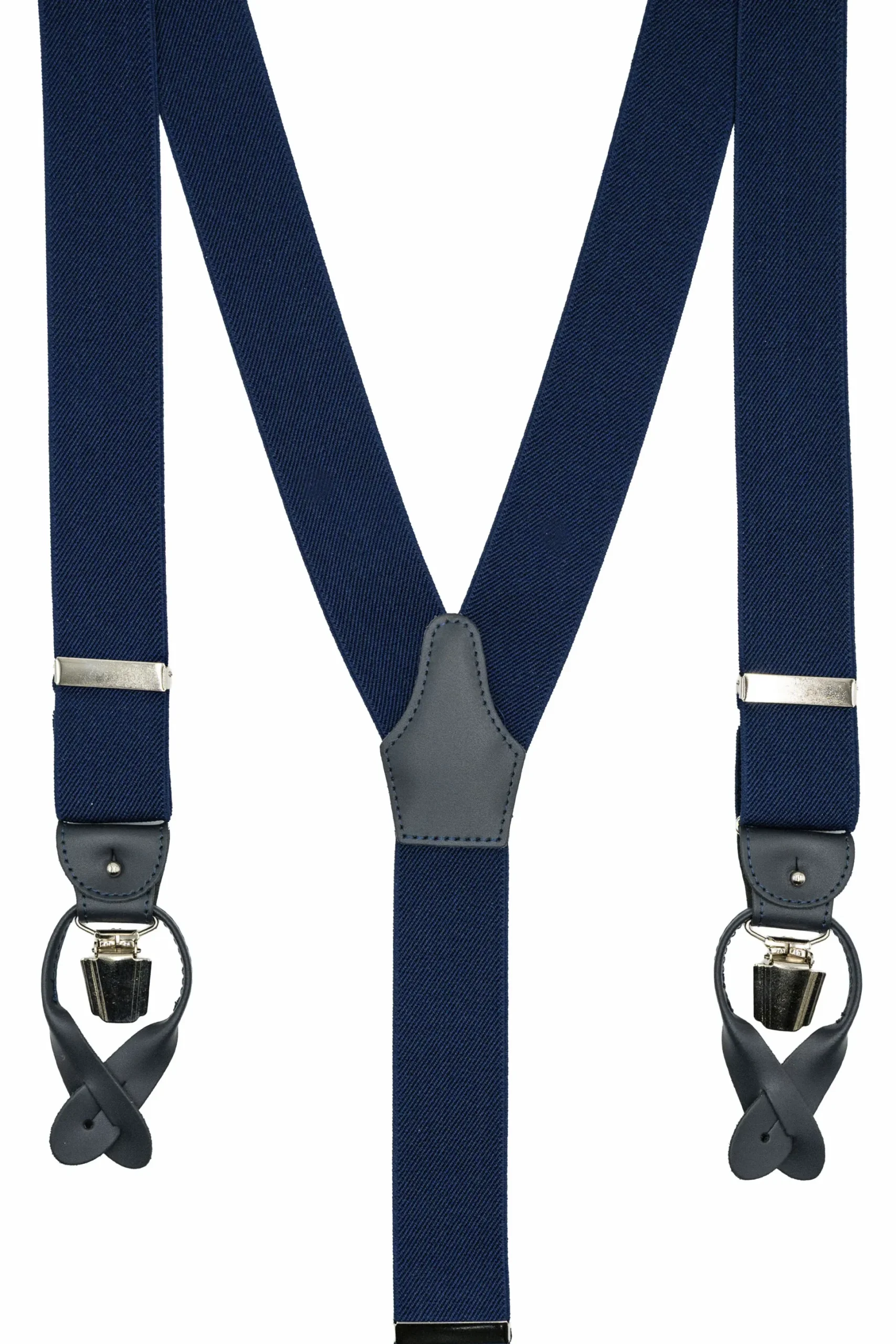 Bretelle Tinta Unita con Clip e Asole in Pelle - BLU