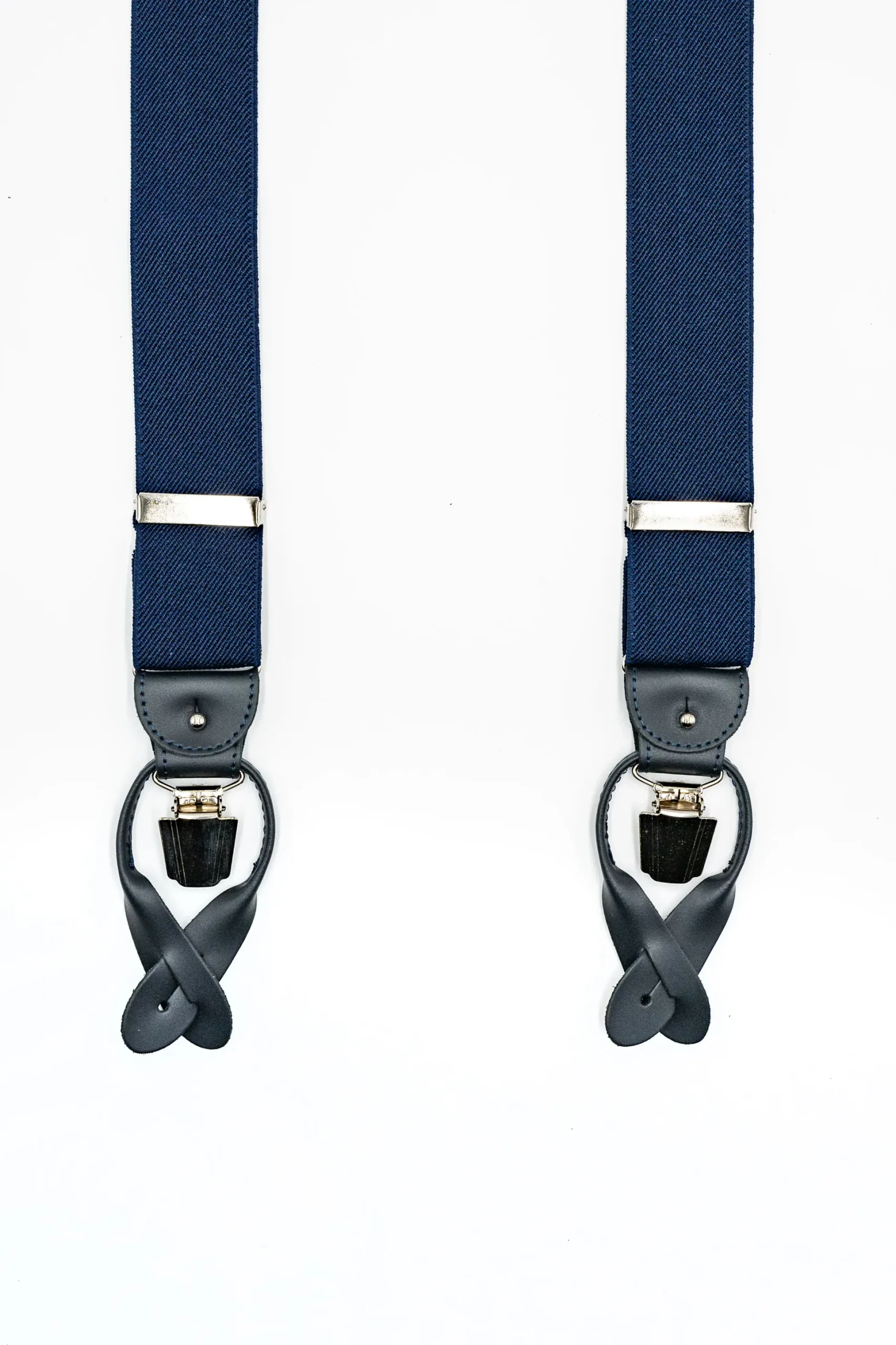 Bretelle Tinta Unita con Clip e Asole in Pelle - BLU