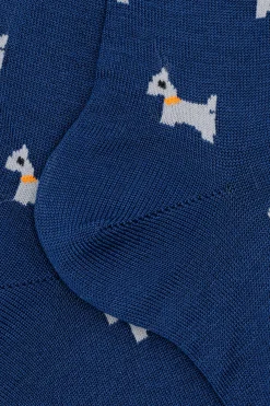 Calze Corte in Cotone Fantasia Cani - BLU/GRIGIO