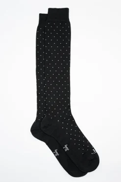 Calze Lunghe in Cotone Fantasia Quadretti - NERO/GRIGIO