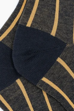 Calze Lunghe Rigate in Cotone - BLU/SENAPE