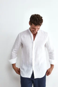 Camicia Bianca in Lino Custom Fit - BIANCO