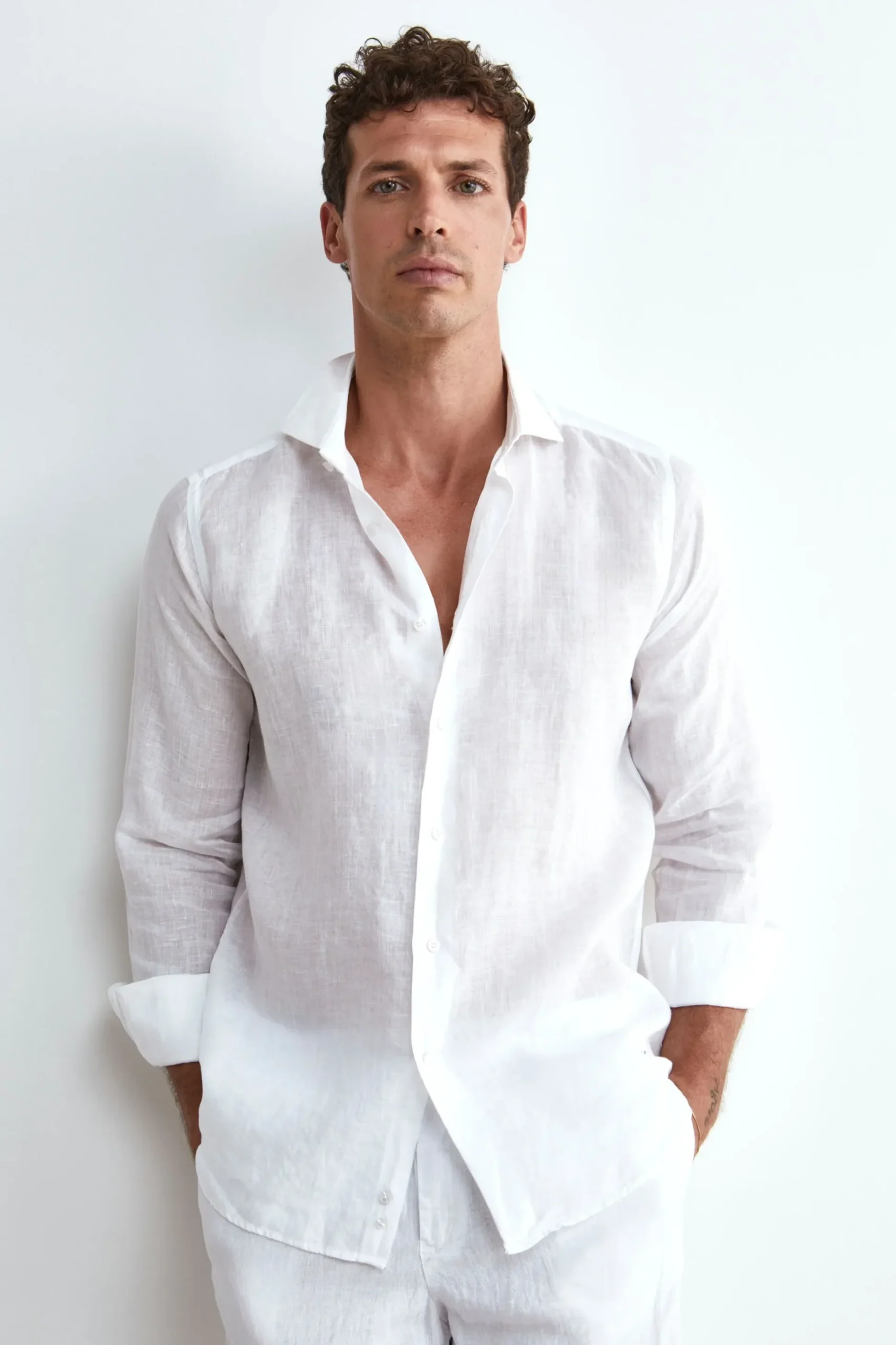 Camicia Bianca in Lino Slim Fit - BIANCO