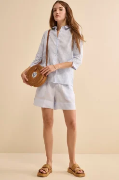 Camicia Boxy a Righe in Lino - AZZURRO RIGATO