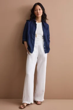 Camicia Boxy Morbida in Lino - NAVY