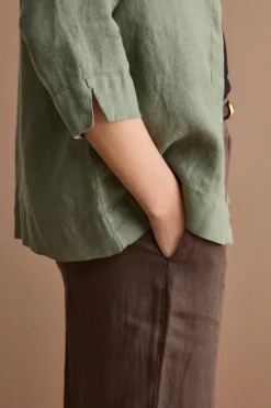 Camicia Boxy Morbida in Lino - VERDE MILITARE