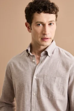 Camicia Button Down in Misto Lino Custom Fit - NOCCIOLA