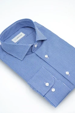 Camicia Check Custom Fit in Twill di Cotone - BLU QUADRI