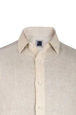 Camicia di Lino con Maniche Corte Regular Fit - ECRU