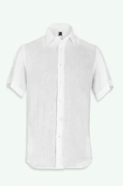 Camicia di Lino con Maniche Corte Regular Fit - BIANCO