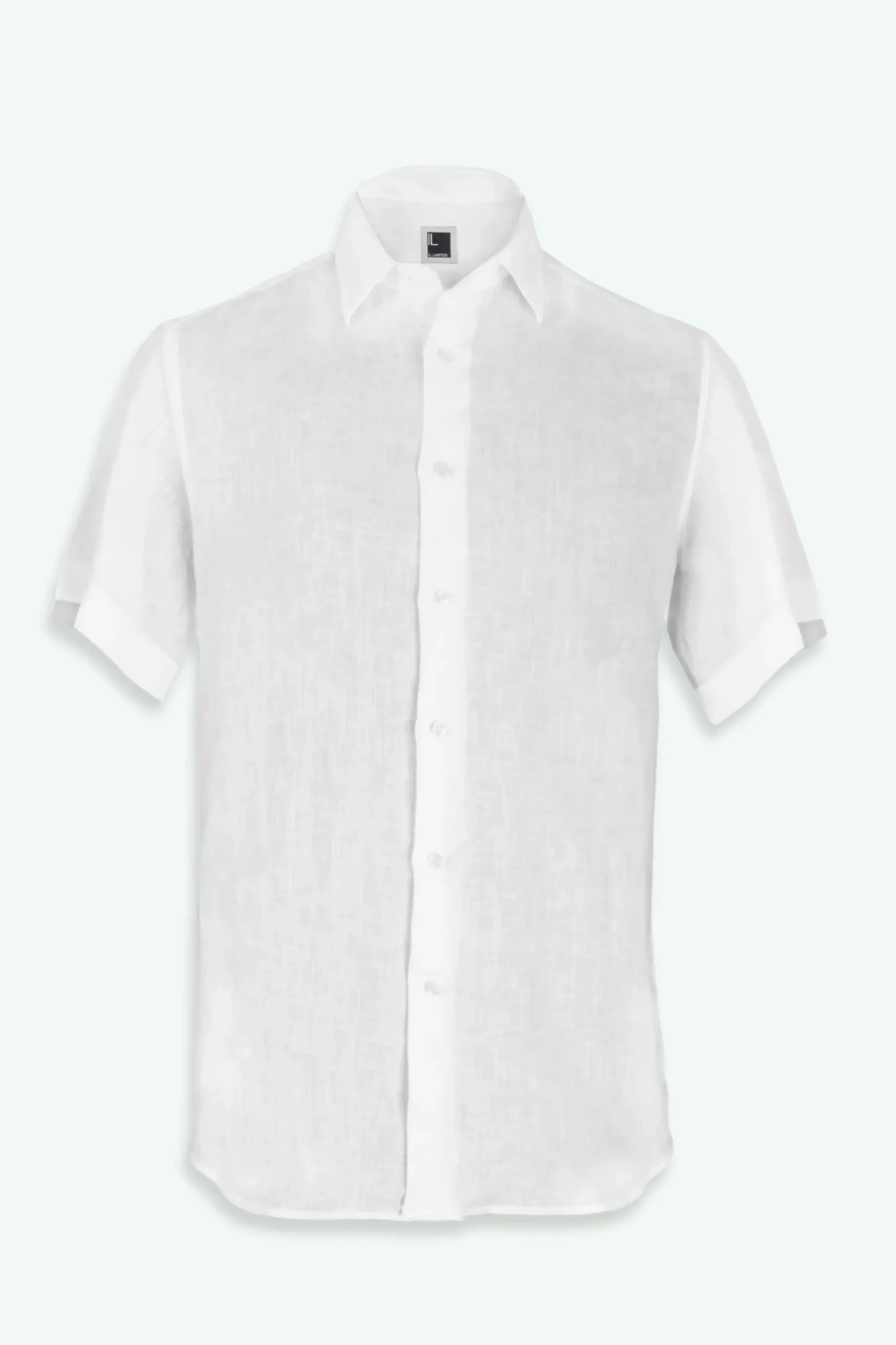 Camicia di Lino con Maniche Corte Regular Fit - BIANCO