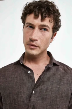 Camicia di lino da uomo - MARRONE