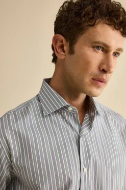 Camicia Fantasia Custom Fit con Collo Francese in Cotone - RIGATO BLU/VERDE