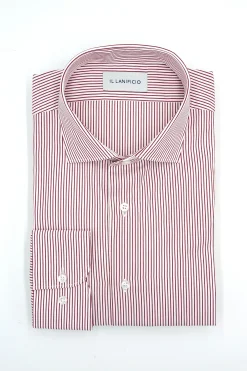 Camicia Fantasia Custom Fit in Cotone Dobby - ROSSO RIGATO