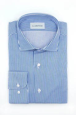 Camicia Fantasia Custom Fit in Twill di Cotone - RIGATO BLU