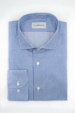 Camicia Fantasia Custom Fit in Twill di Cotone - RIGATO BLU CHIARO