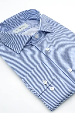 Camicia Fantasia Custom Fit in Twill di Cotone - RIGATO BLU CHIARO