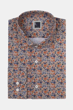 Camicia Fantasia Regular Fit in Popeline - FANT. BLU/ROSSO