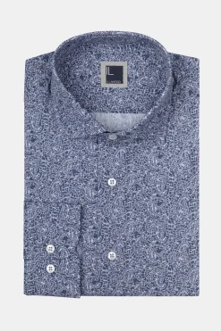 Camicia Fantasia Regular Fit in Popeline - FANT. BIANCO/BLU