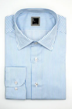 Camicia Fantasia Slim Fit con Collo Classico in Cotone - RIGATO BIANCO/AZZURRO