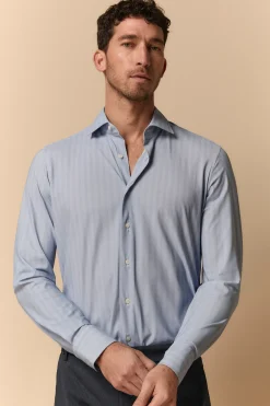 Camicia Fantasia Slim Fit in Jersey - AZZURRO SPIGATO