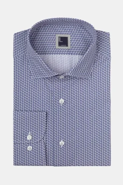 Camicia Fantasia Slim Fit in Popeline - FANT. BIANCO/BLU