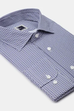 Camicia Fantasia Slim Fit in Popeline - FANT. BIANCO/BLU