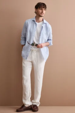 Camicia in Lino a Righe Custom Fit - AZZURRO RIGATO