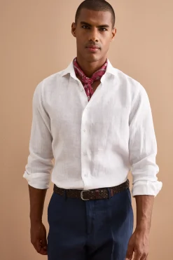 Camicia in Lino Regular con Collo Francese - BIANCO
