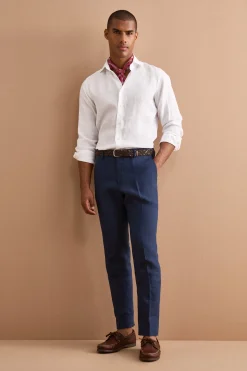 Camicia in Lino Regular con Collo Francese - BIANCO