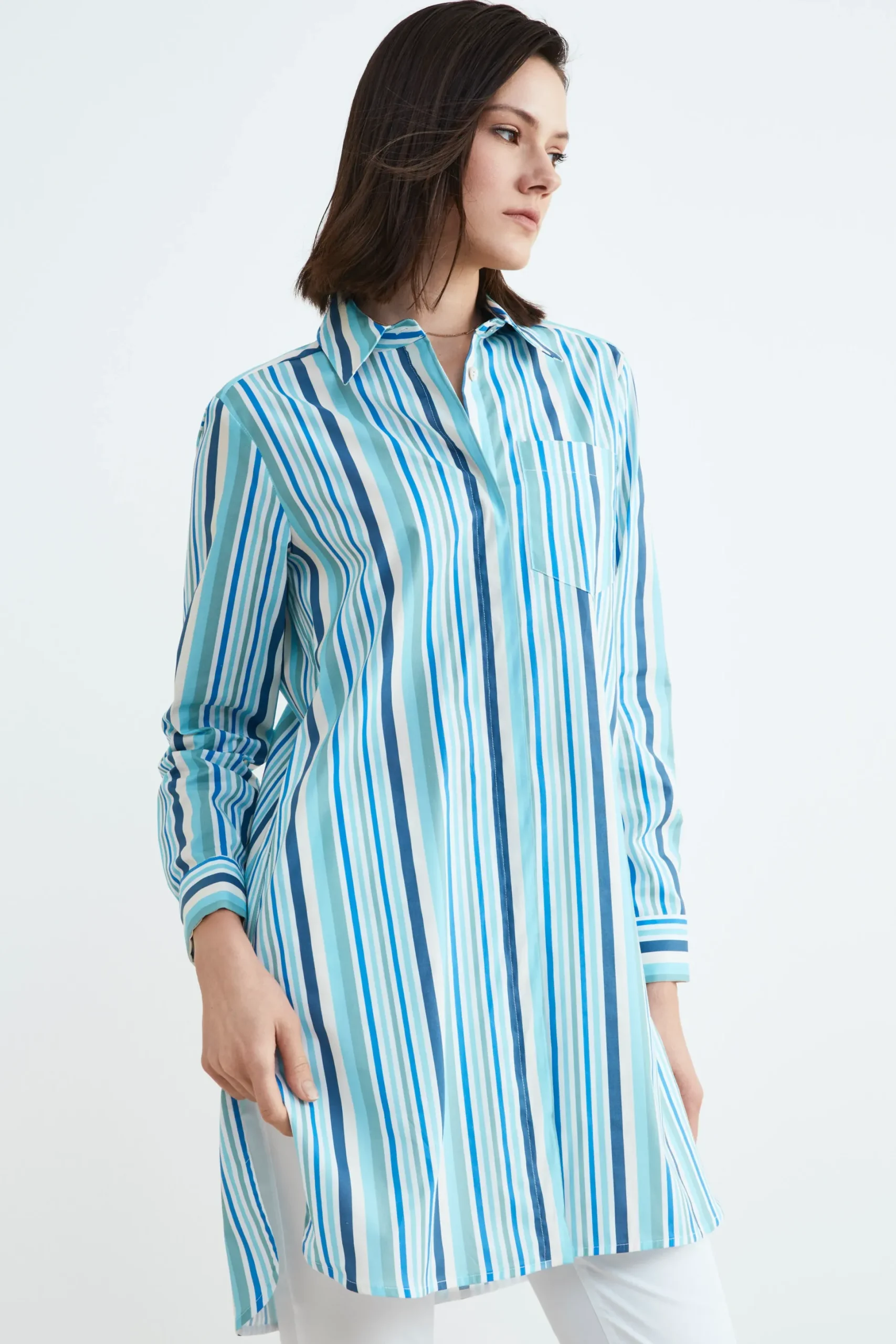 Camicia lunga donna - AZZURRO/BIANCO