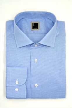 Camicia Microfantasia Slim Fit con Collo Francese - AZZURRO QUADRI